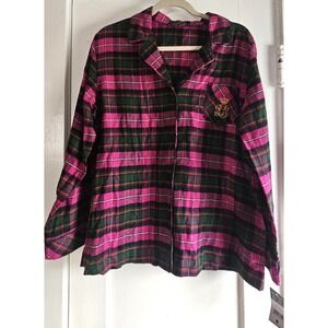 NWT Lauren‎ Ralph Lauren women Sz L flannel sleepshirt top pink plaid